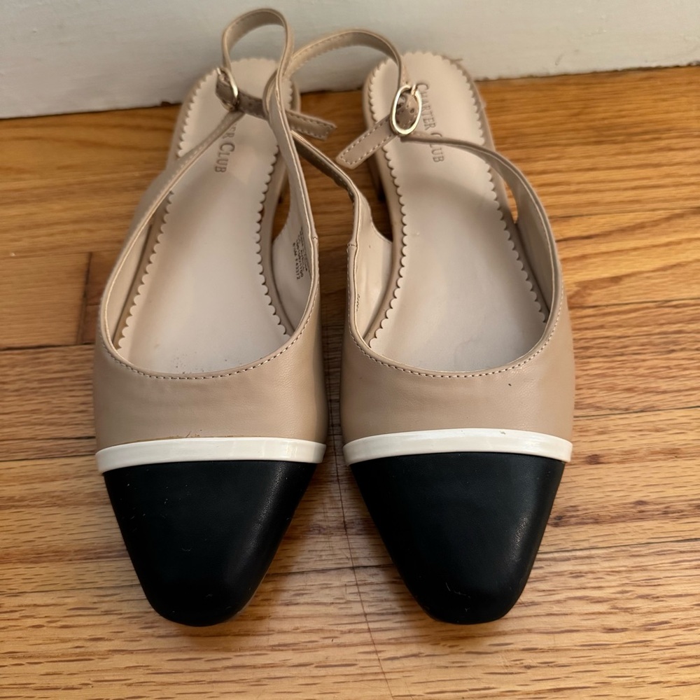 Charter Club Black and Tan Slingback Flats
